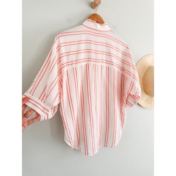 Madewell | NWT Oversized Pleated-Sleeve Button-Up Shirt in Bright Flame | Sz XXS - Picture 10 of 10
